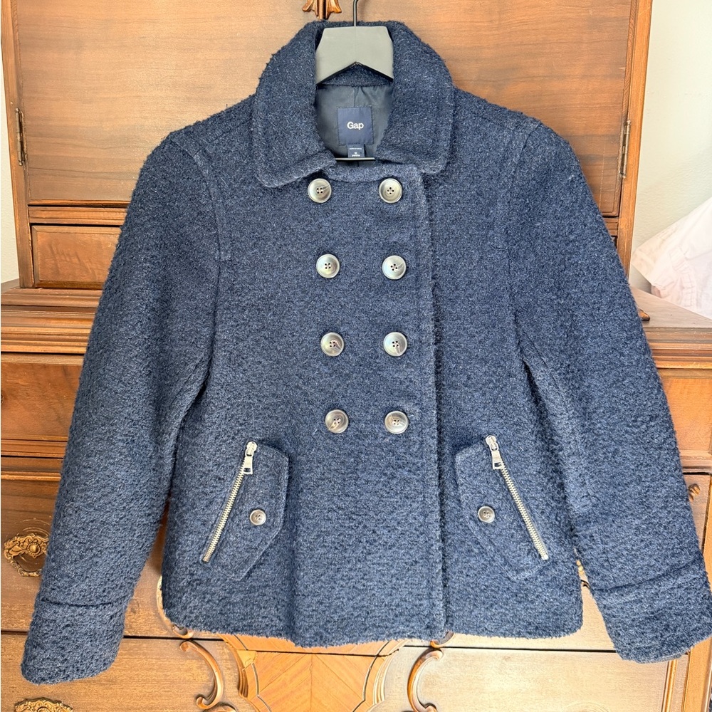 GAP Navy Textured Double-Breasted Peacoat
